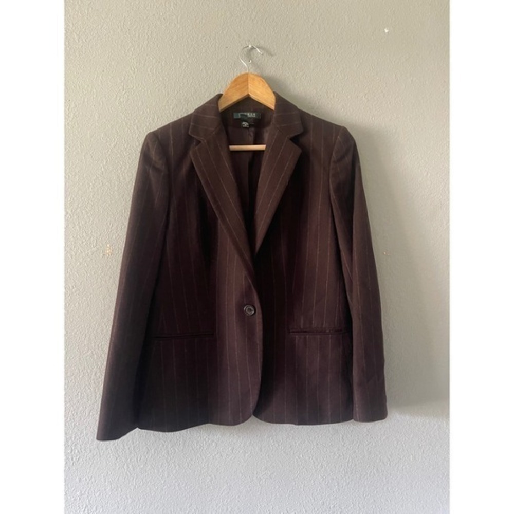 Lauren Ralph Lauren Brown Pinstripe 100% Lambswool Blazer Jacket